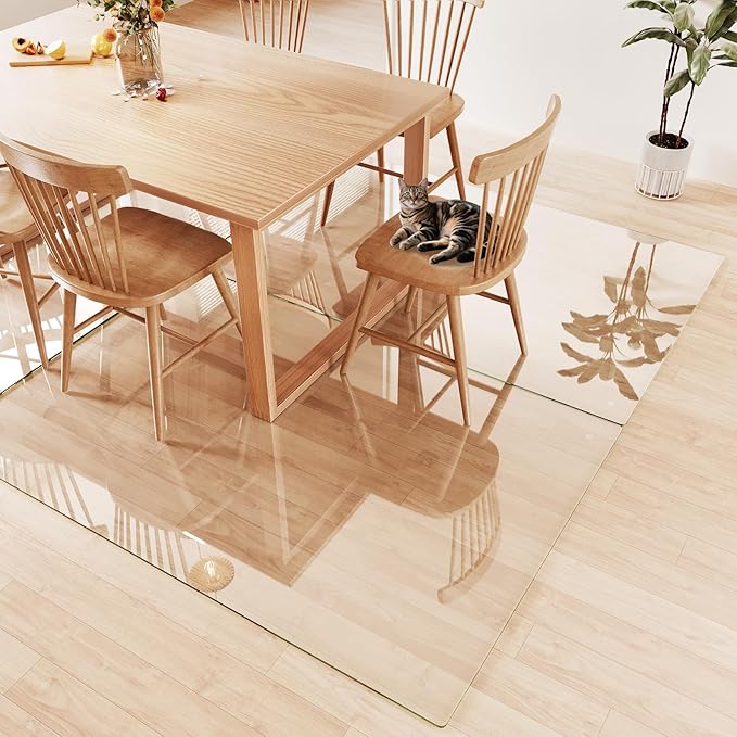 Tempered Glass Chair Mat 72"x48" – Ultra-Clear Office Chair Mat for Hardwood Floors & Low-Pile Carpets – Heavy-Duty 0.2" Scratch-Resistant Surface with Non-Slip Pads – Supports 1,000 lbs