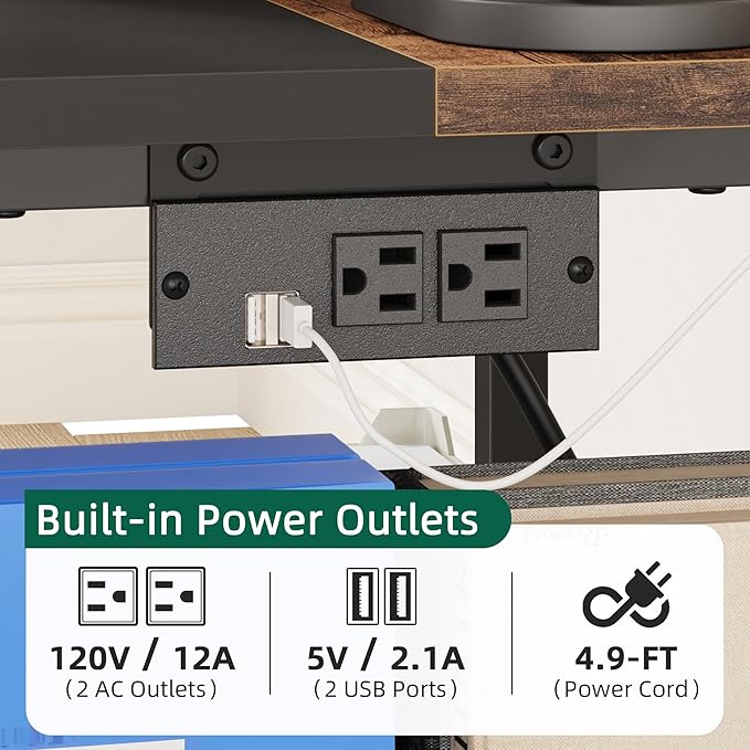 YAOHUOO 23.6"×23.6" Large Priner Stand with Power Outlet, Printer Table with Storage Side Pocket, Heavy Duty Rolling Cart for Home Office 3D Printer/Laser/Heat Press Table, Rustic Brown