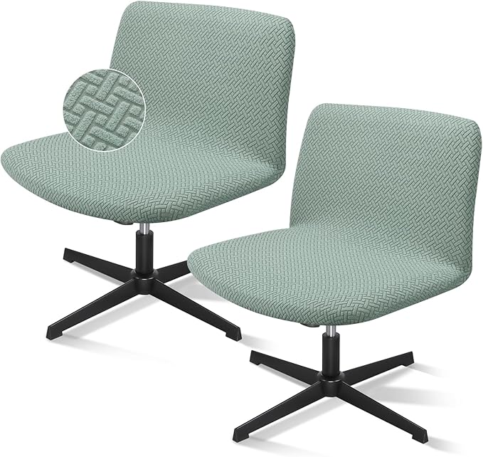 Armless Chair Cover, 2pcs Criss Cross Office Desk Vanity Computer Jacquard Chair Fuzzy Cover, Stretch Mid Back Wide Seat Chairs Cross Legged Slipcover for Bedroom（Only Covers, No Chairs）