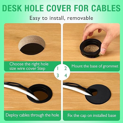 EASYEAH 5 Pcs Desk Grommet 2" / 50 mm, Desk Cord Hole Cover, Cable Grommet ABS Plastic, Desk Hole Grommet for Home & Office Pc, Detachable Cable Cord Organizer-Light Grey