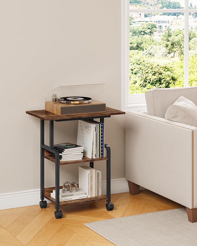 CHOEZON 23.6-in Printer Stand with Storage, 3-Tier Printer Table for Home Office, Printer Cart Under Desk Storage, Suitable for Study, Kitchen, Living Room, Rustic Brown and Black TPS02BF