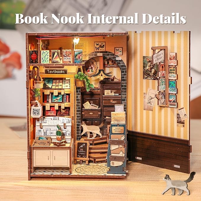 Fsolis Book Nook Kit - DIY Miniature Kit Booknook 3D Wooden Puzzles for Adults Tiny Building House Mini Bookshelf Diorama, Bookish Gifts for Women Book Lovers Readers (The Scholar's Bookstore)