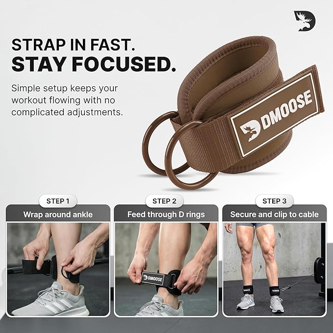 DMoose Fitness Ankle Strap for Cable Machine - One Size Fit with Premium Padding Cuffs, Ankle Bands for Working Out, Booty Workouts, Leg Extension, Hip Abductors, Kickbacks & Lower Body Exercises