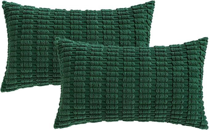 MIULEE Pack of 2 Dark Green Corduroy Decorative Christmas Pillow Covers 12x20 Inch Soft Boho Striped Throw Pillow Covers Modern Farmhouse Home Decor for Sofa Living Room Couch Bed