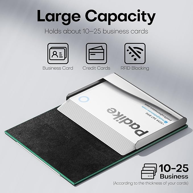 Padike Business Card Holder, Business Card Case Professional PU Leather & Stainless Steel Multi Card Case,Business Card Holder Wallet Credit Card ID Case/Holder for Men & Women. (U-Green)