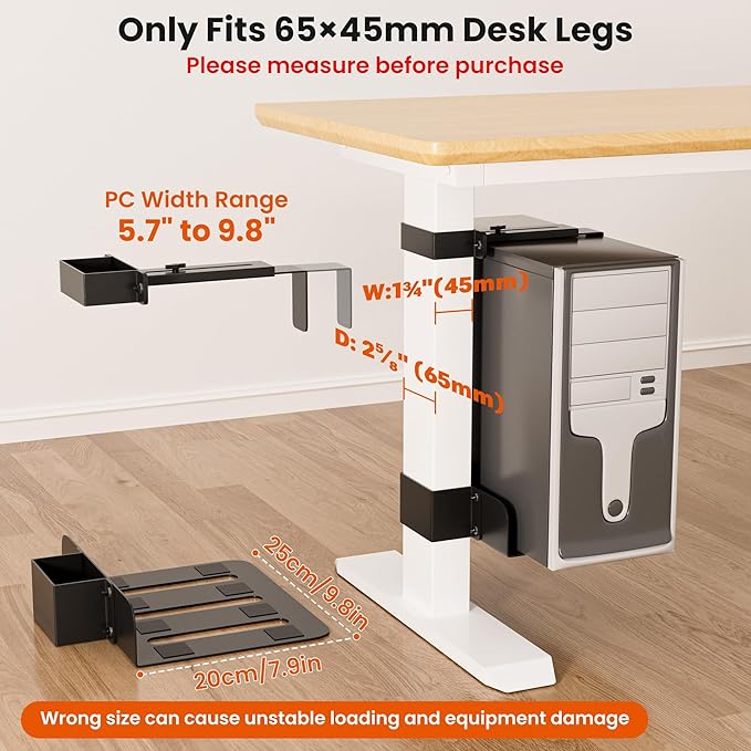 Under Desk PC Mount, No Drilling Pc Stand (Fits 65×45mm Legs only) Heavy Duty 50 lb Capacity Computer CPU Holder for Gaming, Office, Home