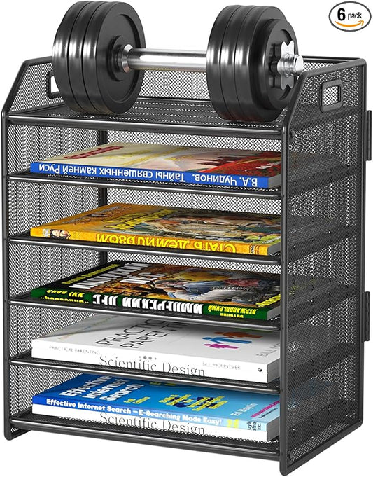6 Tier Desk Organizer, Heavy-Duty Thick Metal Letter Tray Organizer, Large Capacity Desktop File Organizer for Heavy Files, Easy to Assemble for Home, Office & Classroom,Black