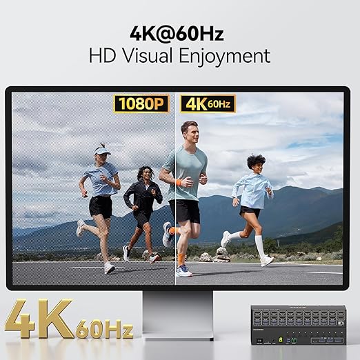 10 Port HDMI KVM Switch 2 Monitors 10 Computers 4K@60Hz EDID Simulation,Dual Monitor KVM Switch with 4 USB 3.0 Ports for Keyboard Mouse Printer,Audio RS232,with Controller,12V Power and 10 USB Cables