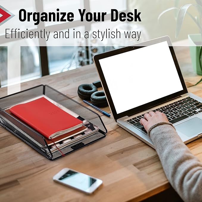 Mr. Pen Mesh Desk Organizer - Single Tray with Letter Tray, File Holder for Desk Paper Management (Pack of 2)