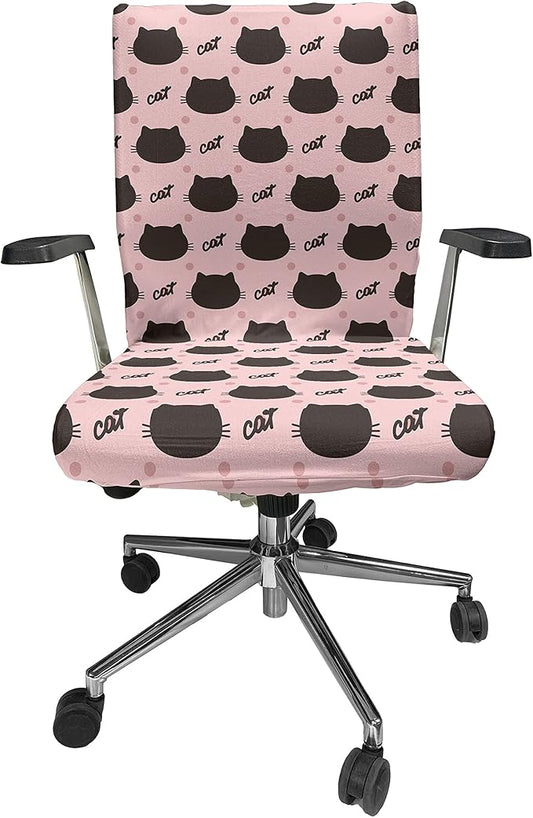 Ambesonne Cat Office Chair Cover, Kitted Head Silhouettes Hand Writing and Dots Design Abstract on Blushy Tone Back, Stretchable Decorative Universal Size High Back Printed Slipcover, Seal Brown Coral