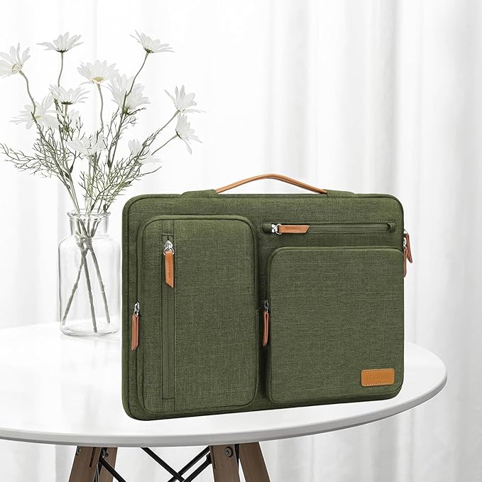 MOSISO 360 Protective Laptop Case 15 inch, 15 inch Laptop Sleeve Compatible with MacBook Air M5 M4 M3 M2 2026-2023, Dell XPS Plus, Side Open Carrying Case with 4 Zipper Pockets&Handle, Olive Green