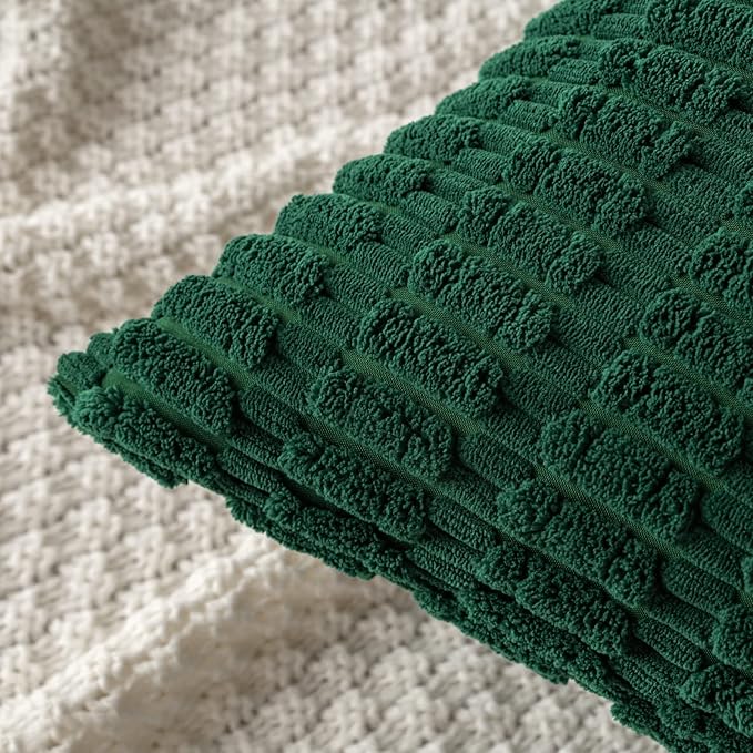 MIULEE Pack of 2 Dark Green Corduroy Decorative Christmas Pillow Covers 12x20 Inch Soft Boho Striped Throw Pillow Covers Modern Farmhouse Home Decor for Sofa Living Room Couch Bed