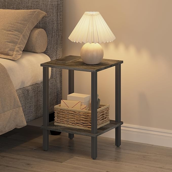 TUTOTAK End Table, Side Table, Nightstand, 2-Tier Storage Shelf, Sofa Table for Small Space, Living Room, Bed Room, Charcoal Grey TB01BY034