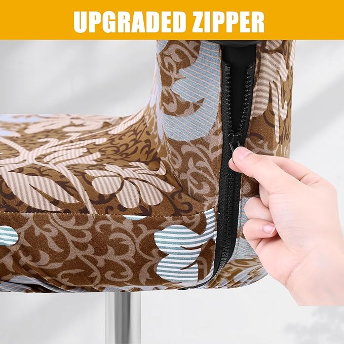 Smiry Stretch Printed Office Computer Chair Covers, Universal Desk Rotating Chair Slipcovers Removable Washable, Soft Fit Anti-Dust Spandex Protector Cover with Zipper, Brown and Blue