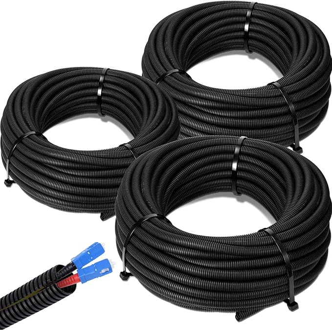 Sasylvia 1/4", 1/2", 3/8" x 100ft Split Wire Loom Tubing Assortment Black Flexible Corrugated Cable Sleeve Polyethylene Electrical Wire Protector Cord Cover for Automotive Harness Home & Pet Safe
