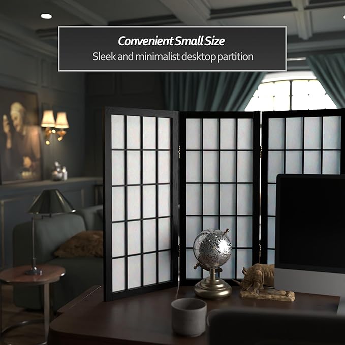 2 ft. Short Desktop Window Pane Shoji Screen - Black - 5 Panels