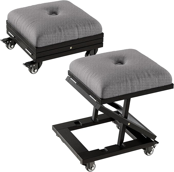 VECELO Foot Rest Under Desk at Work, Height Adjustable Rolling Foot Stool Set of 2 with Wheels, Cushioned Seat for Living Room, Bedroom, Home Office