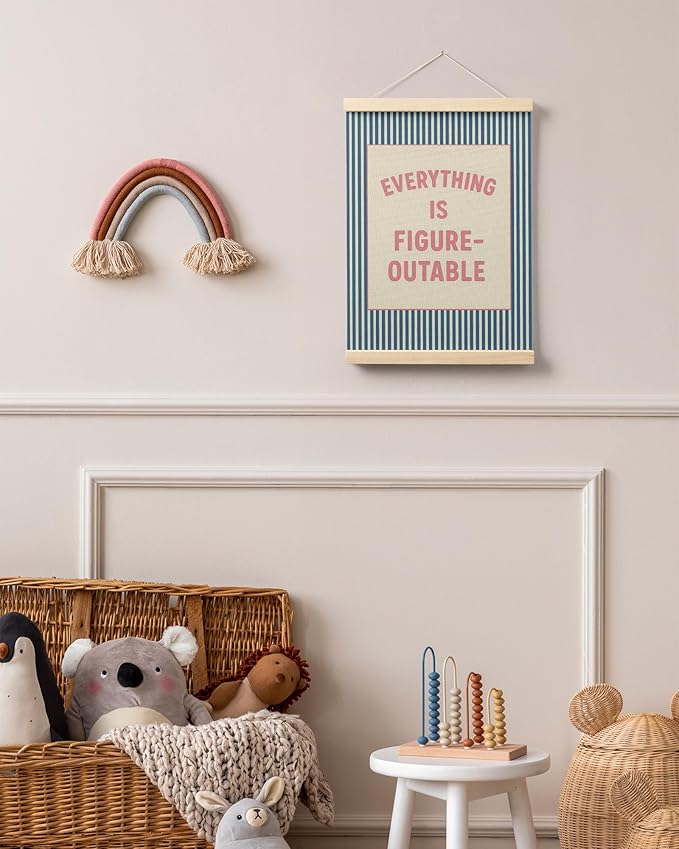 FGFK Everything is Figureoutable Positive Affirmations Wall Art Poster Hanger Frame, Retro Pink and Blue Inspirational Striped Canvas Prints Framed Wall Decor for Office Classroom Home, 12x16 Inch
