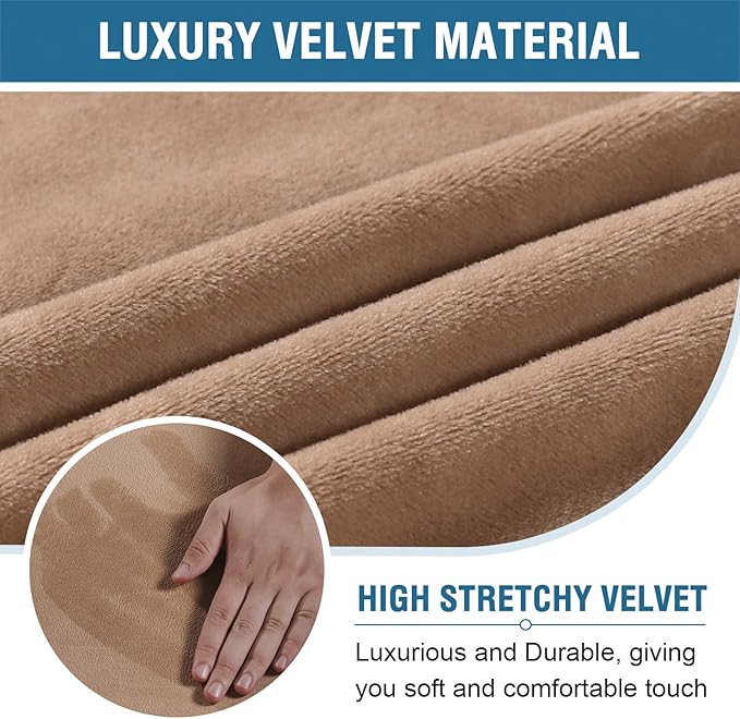 H.VERSAILTEX Velvet Home Office Chair Covers Stretchable Computer Desk Chair Covers Mid - High Back Universal Executive Boss Chair Covers Gaming Chair Cover Removable Machine Washable, Camel