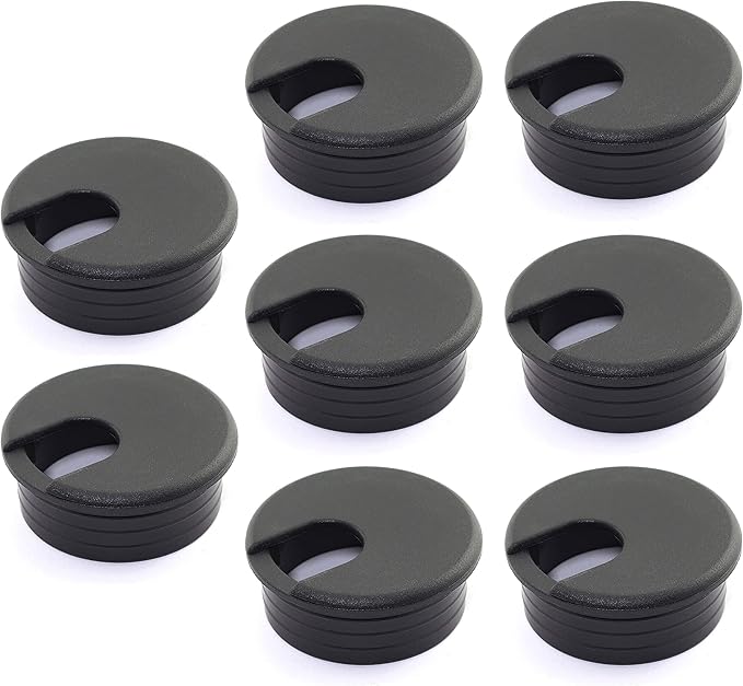 HJ Garden 8pcs 1-3/4 inch Desk Wire Cord Cable Grommets Hole Cover for Office PC Desk Cable Cord Organizer Plastic Cover Black