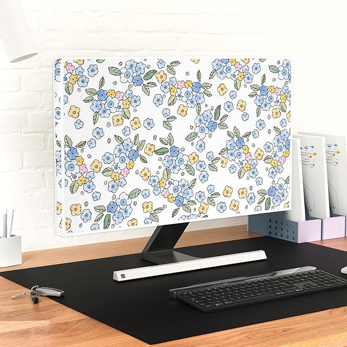 Watercolor Wildflower Television Cover 40,41,42,43 Inch Waterproof Trendy Modern Botanical Weatherproof Screen TV Covers Anti-Static Dustproof Protective Cover for TVs LED LCD，Blue and Green
