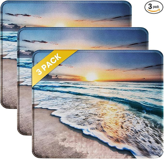 JIKIOU 3 Pack Mouse Pad with Stitched Edge, Comfortable Mouse Pads with Non-Slip Rubber Base, Washable Mousepads Bulk with Lycra Cloth, Mouse Pads for Computers Laptop Mouse 10.2x8.3x0.12in Beach