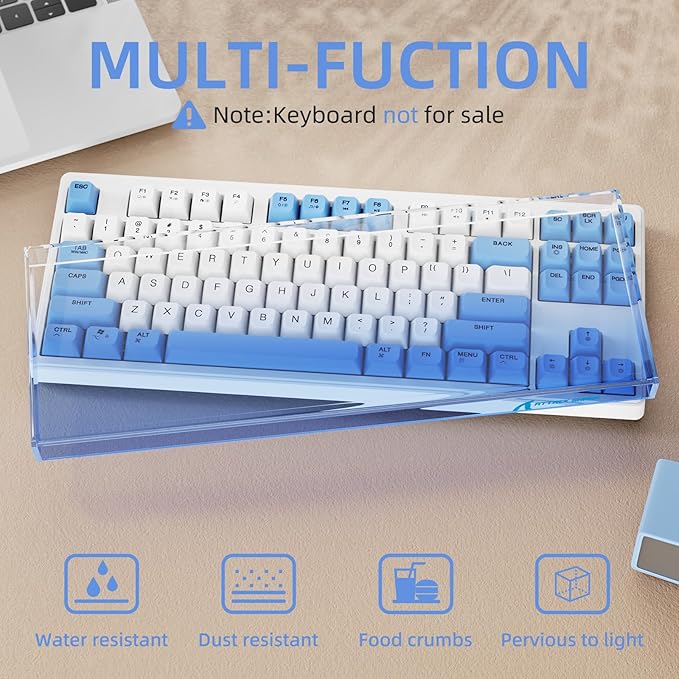 Attack Shark KC03 Acrylic Clear Transparent Keyboard Cover(13.9 * 5 * 0.9 inch) with Dustproof Waterproof Anti-hit Anti-cat Protective Case for Standard 87Key Mechanical Gaming Keyboard Blue