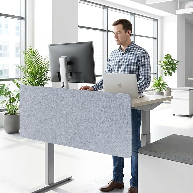 Desk Divider, Clamp On Felt Desk Privacy Panels, Acoustic Sound Absorbing Desk Partition for Office Desk, Reduce Distractions, Light Gray, 1 Pack, 24 x 48 in