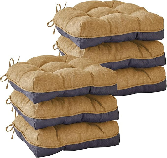 IASEAHK Chair Cushions for Dining Chairs, Seat Cushions for Kitchen Chairs, Indoor Seat Cushions with Ties, Tufted Foam Chair Pads, Non Slip Chair Cushions Set of 6, 15.5" x 15.5" x 4", Khaki