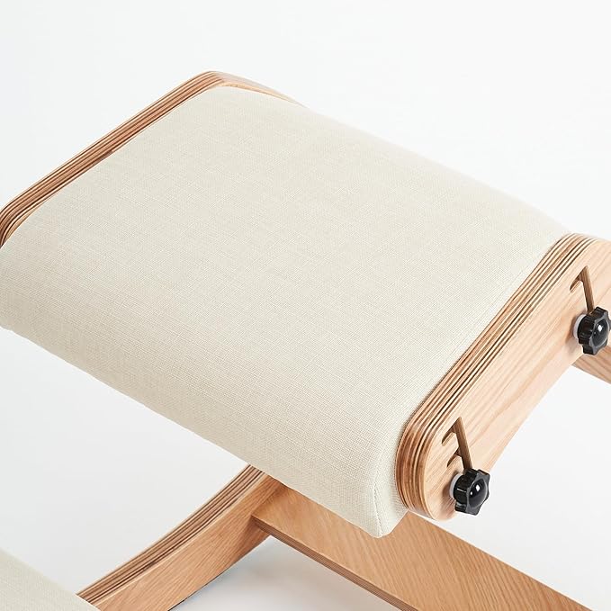 Ergonomic Kneeling Chair, Adjustable Rocking Office Chair Wooden Knee Chair Posture Chair for Home Office Back Pain Relief, Beige