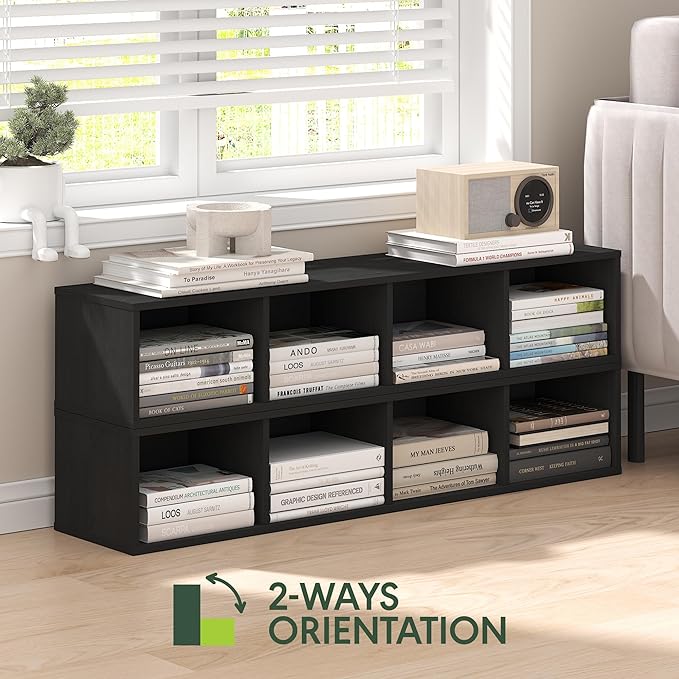 Furinno Fulda Book Shelf, 4-Tier Narrow Bookshelf, Standing Bookcase with 8-in Width Storage Shelf, 9.3 x 7.9 x 41.6, for Organization and Storage, for Living Room, Bedroom, Home Office, Blackwood