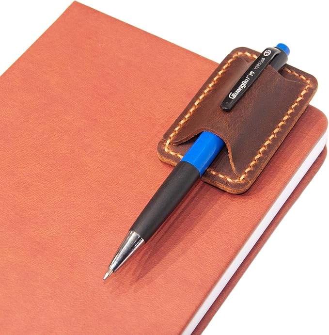 Handmade Leather Pen Holder Clip Notebook Pen Loop Stylish, Leather Pen Holderfor Books, notebook pen pencil holder clip and Practical Pen Organizer (Single Pen Holder (Brown))