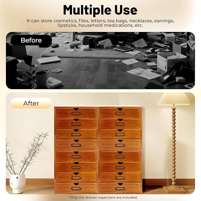 Wooden Storage Box, 16 Drawers Wood Multi Drawer Storage Organizer Vintage Desktop Drawer Organizer Rustic Desk Storage Organizer for living rooms bedrooms study rooms offices dormitories