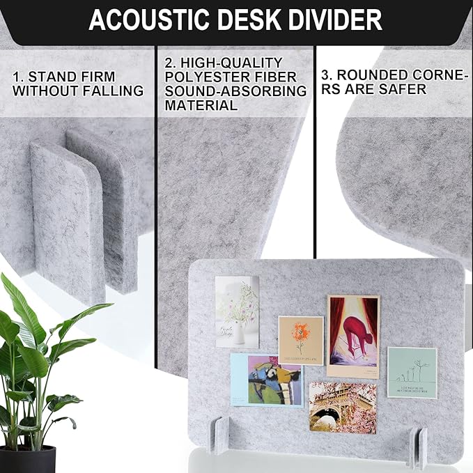 Fabbay 4 Pcs Acoustic Freestanding Desk Divider Desk Partition 16 x 24 Inch Table Freestanding Privacy Panel Visual Distraction and Noise Reducing for Office Classroom (Silver Gray)