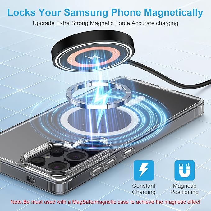 for Samsung S26 Ultra Magnetic Wireless Charger Fast Charging Pad for Galaxy S26 S26+ S25 FE Ultra S24 S23 S22 S21 Z Fold7,15W USB-C/A Android Phone Wireless Magsafe Charger for iPhone 17e 17 16 15 14