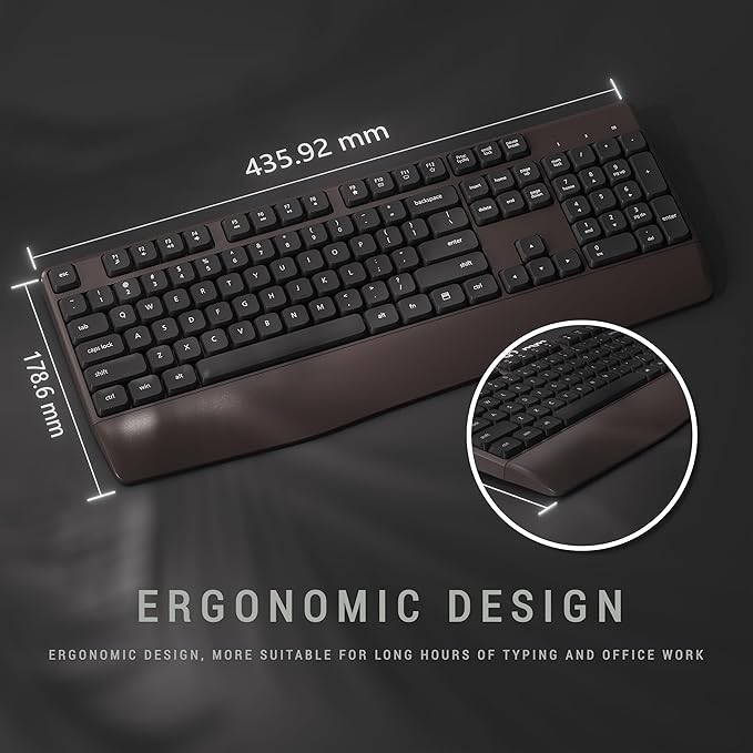 MPTOG Ergonomic Keyboard and Mouse Combo with Wrist Rest, BK Chipset, Full-Size Colorful Office Keyboard and Mouse, Power Button, USB Receiver for PC Laptop (Coffee)