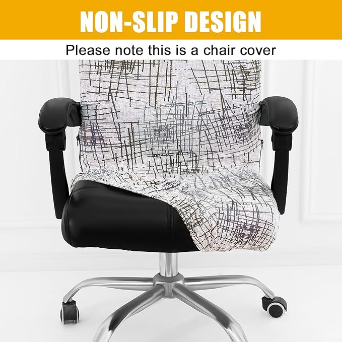 Smiry Stretch Printed Office Computer Chair Covers, Universal Desk Rotating Chair Slipcovers Removable Washable, Soft Fit Anti-Dust Spandex Protector Cover with Zipper, Brown and White