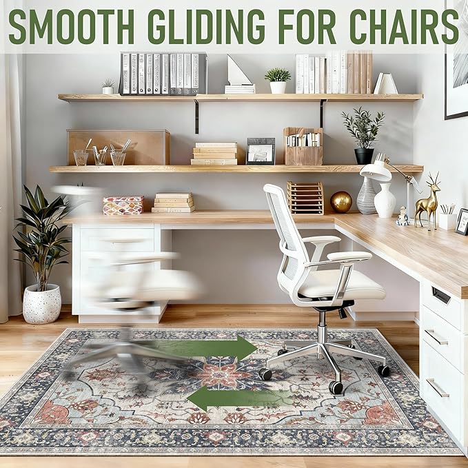 48"x60" Office Chair Mat for Hardwood, Under Desk Chair Mat for Home Office, Anti-Slip Office Rugs for Rolling Chairs, Floor Protector Washable Rugs Orange Multi