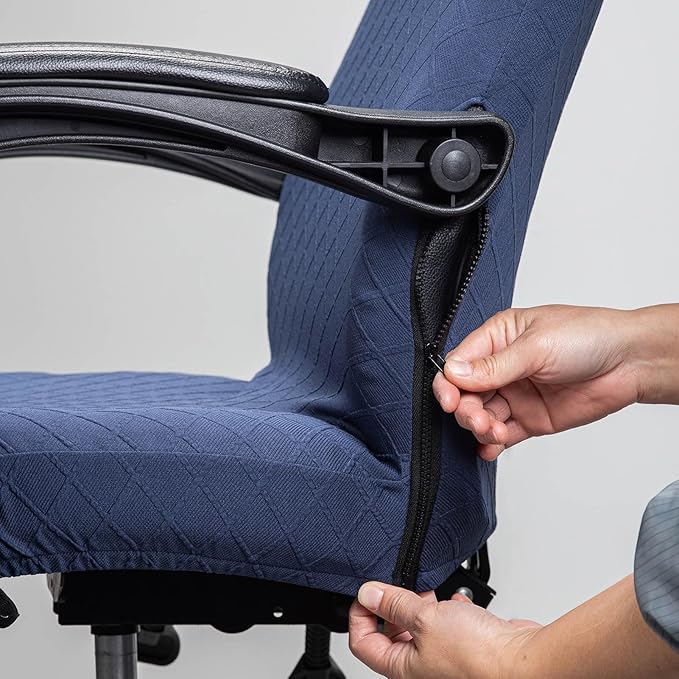 Melaluxe Office Chair Cover with Armrest Covers， Universal Stretch Desk Chair Cover, Computer Chair Slipcovers (Size: L) - Navy