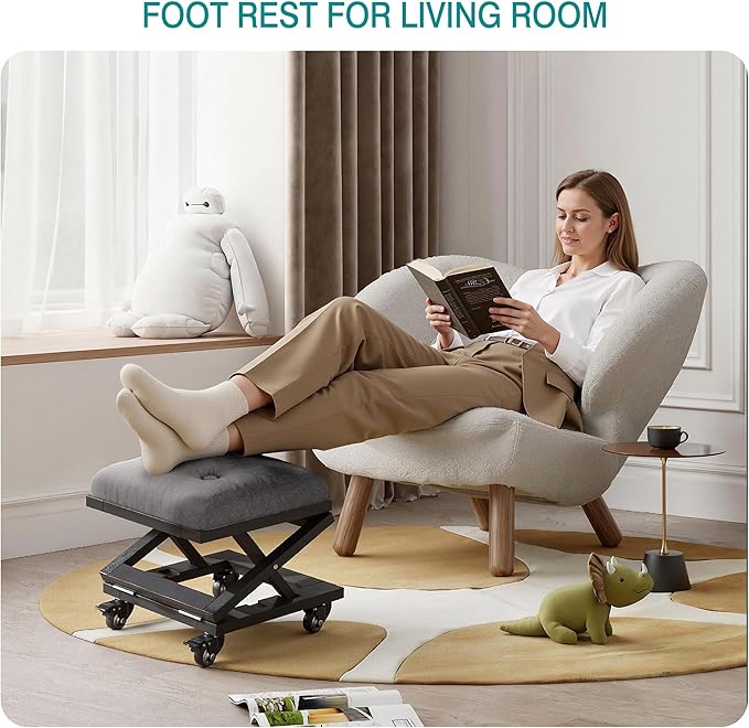VECELO Foot Rest Under Desk at Work, Height Adjustable Rolling Foot Stool Set of 2 with Wheels, Cushioned Seat for Living Room, Bedroom, Home Office