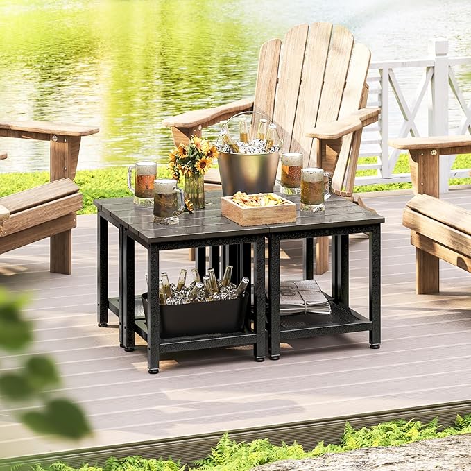 ODK Outdoor Double Side Table, Adirondack Patio End Table with Weather-Resistant Waterproof Top for Hot Tub Garden, Balcony, Poolside, Grey