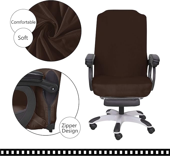 SARAFLORA Office Chair Cover- Large, Brown- Removable Computer Chair Cover for Office Chair with Zipper for Universal Rotating Chair Desk Chair Cover High Back Chair Seat Washable Protector for Pets