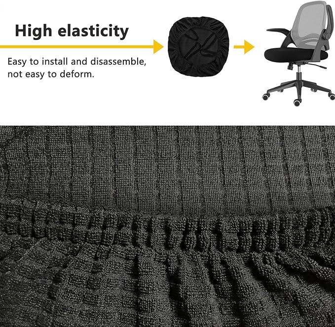 Newfashion Office Chair Seat Cover, Stretch Dining Room Chair Covers, Washable Slipcover for Desk Swivel Computer Chair, Removable Seat Cushion Protector (Black)