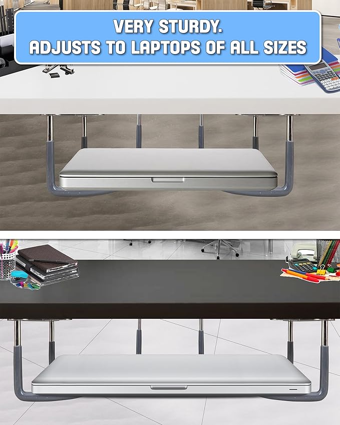 TidyFriend Rubberized Under Desk Laptop Mount - 3 Racks in 1 Sets, Laptop Under Desk Mount, Organizer Rack with Screws