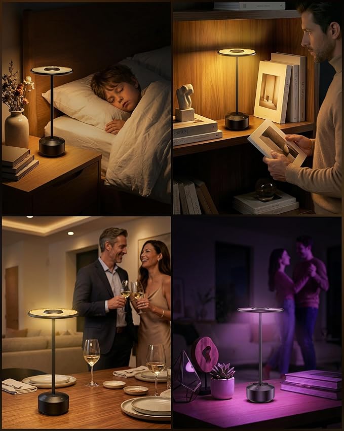 Honeywell Bedside Table Lamp, Rechargeable Nightstand Lamp with 5000mAh Battery, Cordless Battery Operated LED Touch Dimmable Light, RGB Mood Glow, 2000K-5700K, Small Accent Lamp for Bedroom