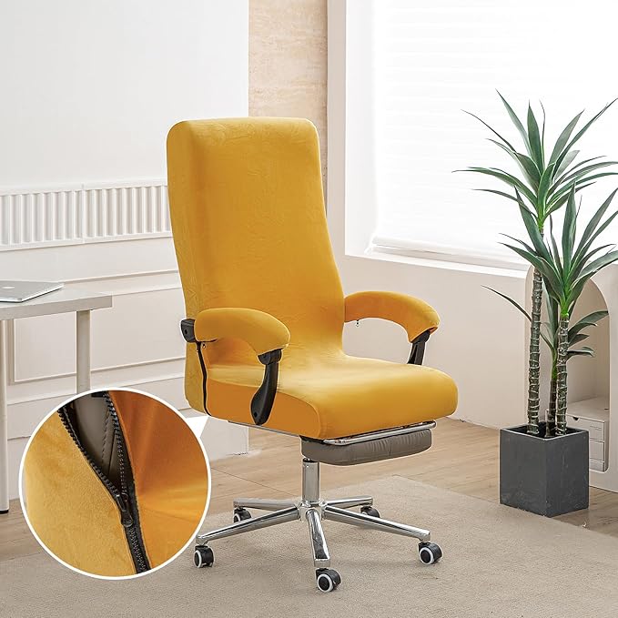 Office Chair Cover with Armrest Covers, High Resilience Velvet Fabric, Universal Fit 22-25 inch Back (Orange)