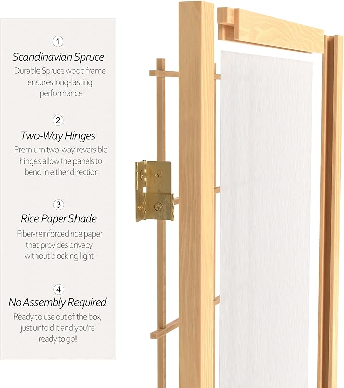 2 ft. Short Desktop Window Pane Shoji Screen - Natural - 5 Panels