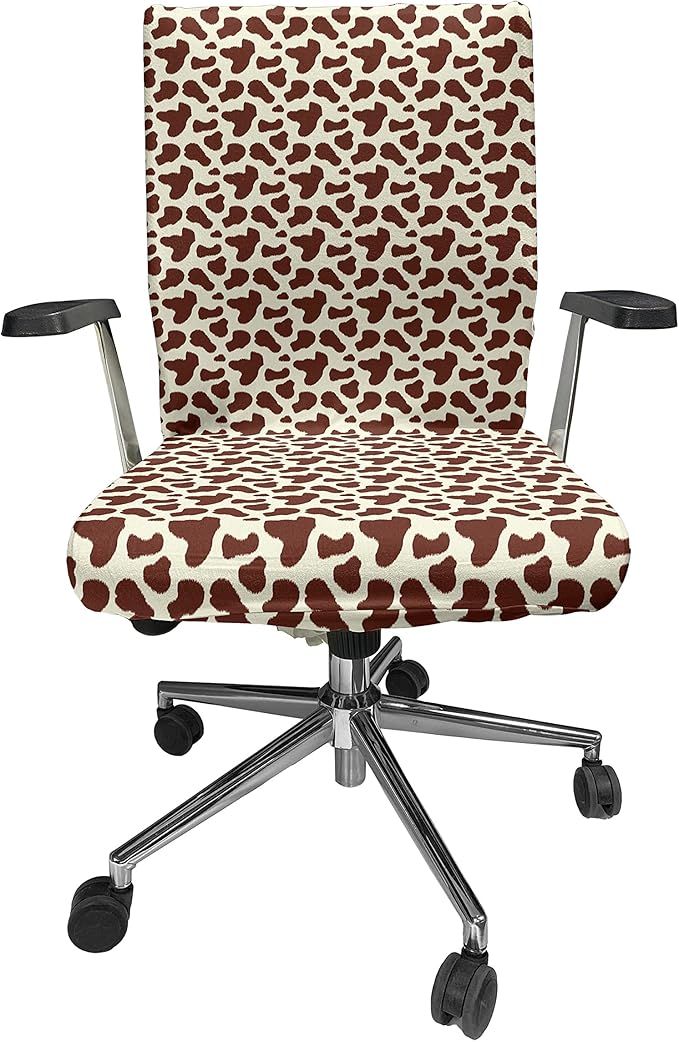 Ambesonne Cow Print Office Chair Cover, Cattle Skin with Brown Spots Agriculture Cow Oxen Hide Camouflage Pattern, Stretchable Decorative Universal Size High Back Printed Slipcover, Yellow Brown