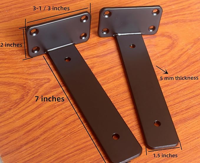 4 Pack - 7 inch Black Hidden L Shelf Bracket (1/5 Inch Thicked) Iron Floating Shelf Brackets Rustic Industrial Metal Brackets for Shelf Support