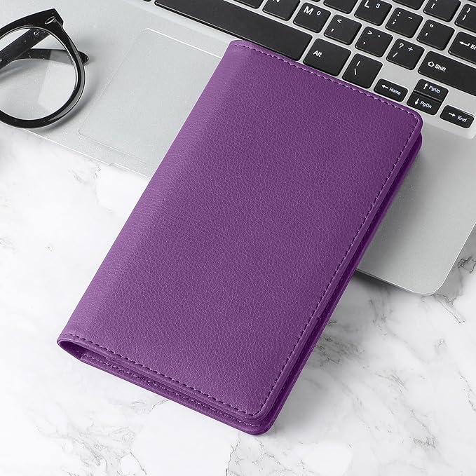 MaxGear Business Card Organizer Book, Holds 240 Cards, Portable PU Leather Business Card Holder with Clear Sleeves, Professional Card Binder for Office, Meetings, Networking, Purple